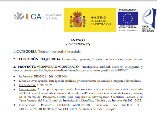 Contratación de Técnico Investigador Licenciado